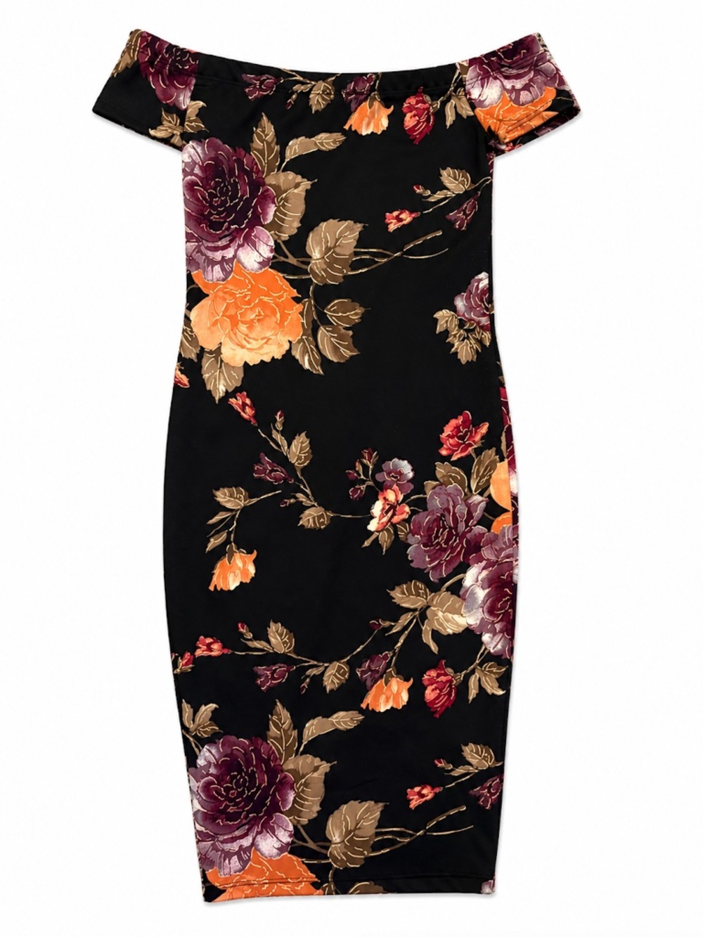 Windsor Black Floral Off Shoulder Bodycon Midi Dress Small